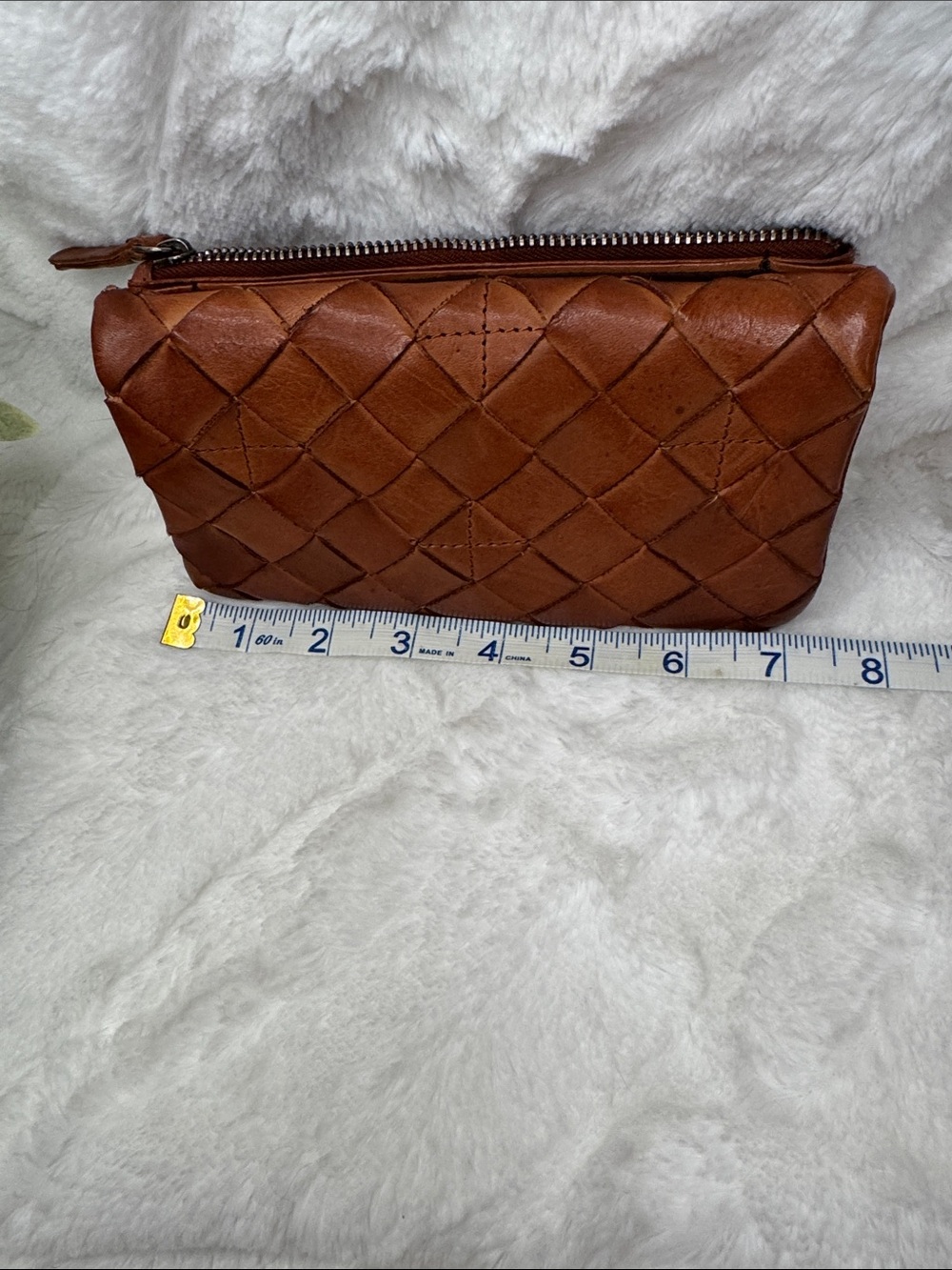 Handwoven Leather Clutch Wristlet in Cognac - Picture 5 of 7